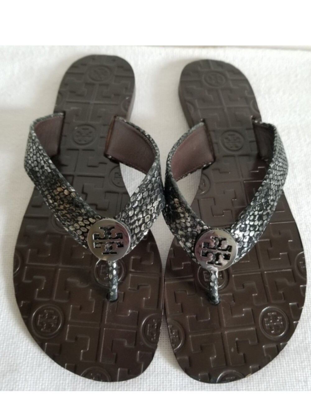 Tory Burch Sandals Metallic Snake Size 6
